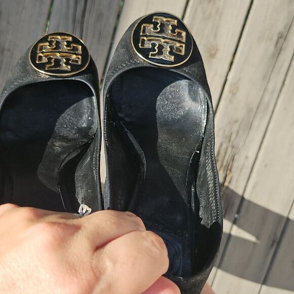 Tory Burch Black Suede Heels with Gold Logo & Block Heel - Project Heels - Picture 5 of 12